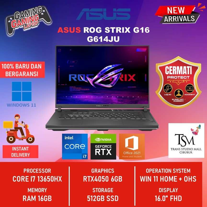 Jual Asus Rog Strix G16 G614ju I7 13650hx Rtx4050 6gb Ram 16gb 512ssd W11 Shopee Indonesia 5658