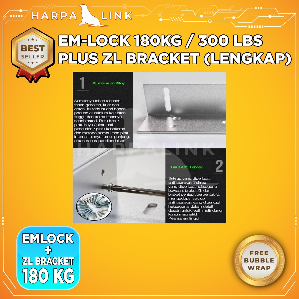 Jual Emlock Magnetic Lock With Bracket ZL 180KG 300LBS / Em Lock ...