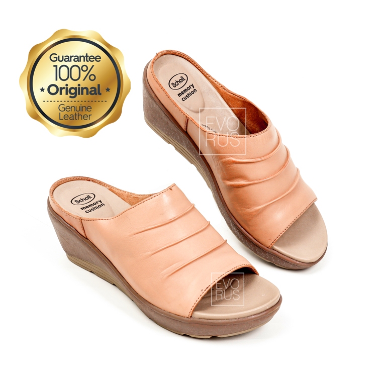 Scholl RAVELLO HIGH WEDGE Ciabatte Donna – Memory Cushion Con Plantare Bioprint In Sughero E Gomma, Tacco 65 Mm, Pelle E Microfibra