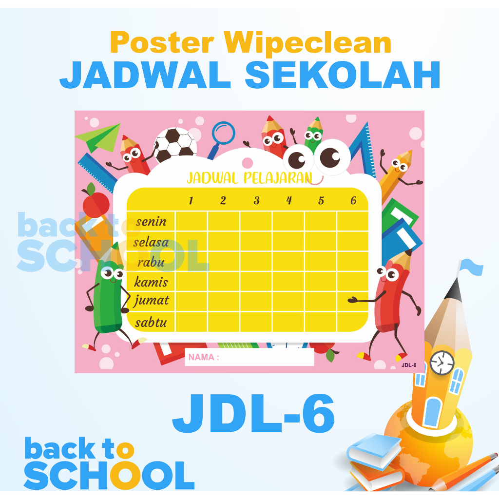 Jual Poster jadwal pelajaran sekolah wipe clean - poster wipeclean ...