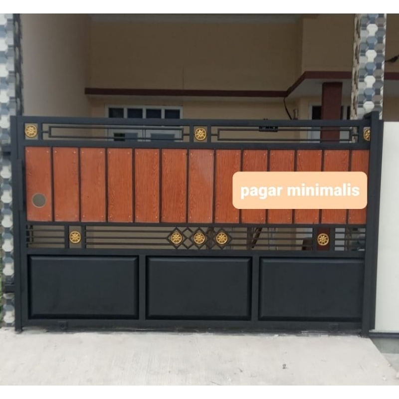 Jual pagar minimalis grc woodplank kombinasi plat | Shopee Indonesia