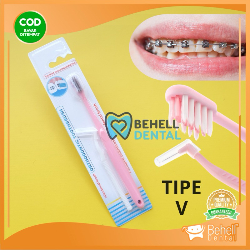 Jual Sikat Gigi Behel V Shaped Dengan Tutup BONUS INTERDENTAL Atau ...