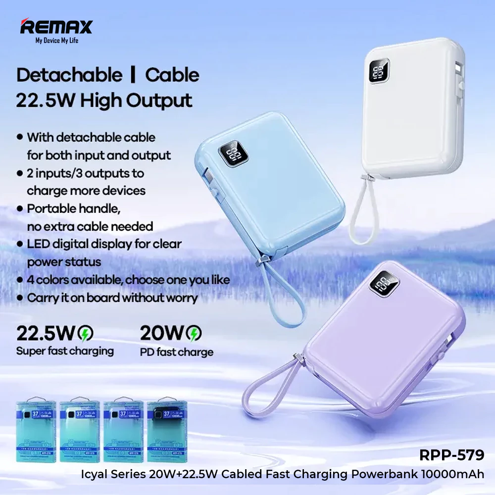 Remax Powerbank Fast 10000mAh 20W+22.5W Build Cable iPh+Type-C RPP-579