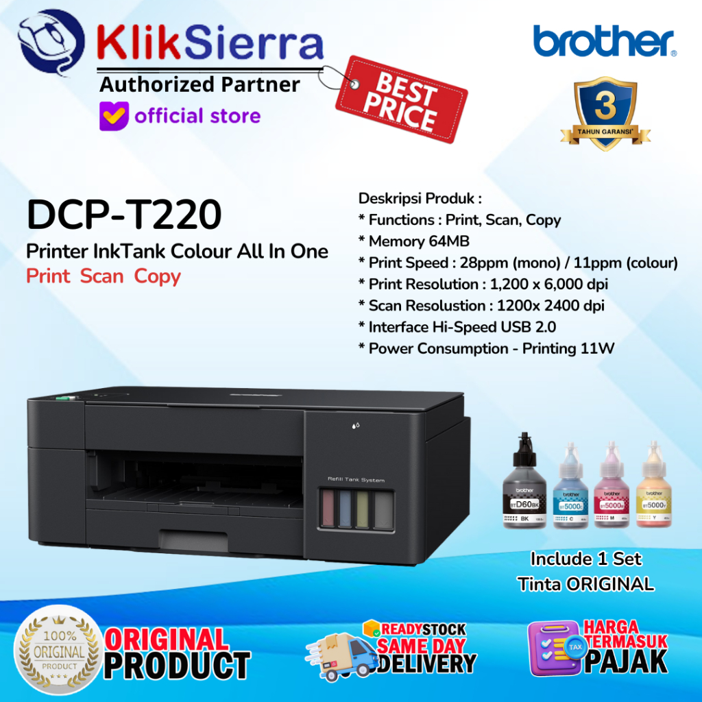 Jual BROTHER DCPT220 Printer Ink Tank Colour AIO All in One