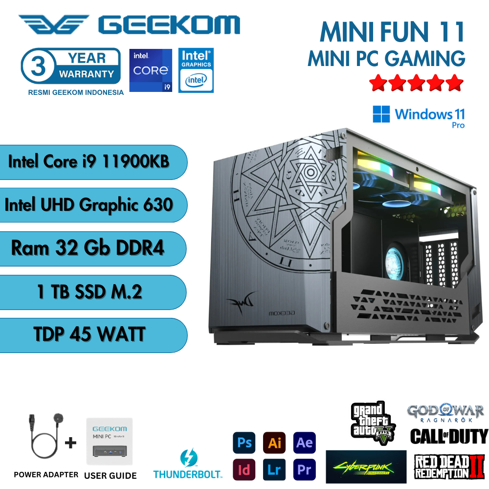 Jual Pc Gaming Mini FUN GEEKOM 11th 9th Gen Intel Core i9 Ram 32GB 1TB ...