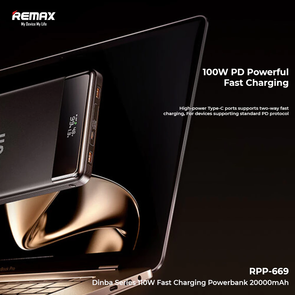 Remax Powerbank 20000mAh Fast Charging 2USB+2Type-C 110W Can For Charge Laptop RPP-669