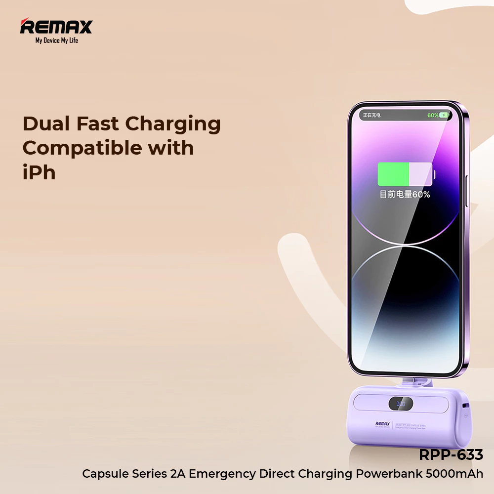 Remax Powerbank 5000mAh Flight Friendly 2A iPh Connector Direct Charging RPP-633