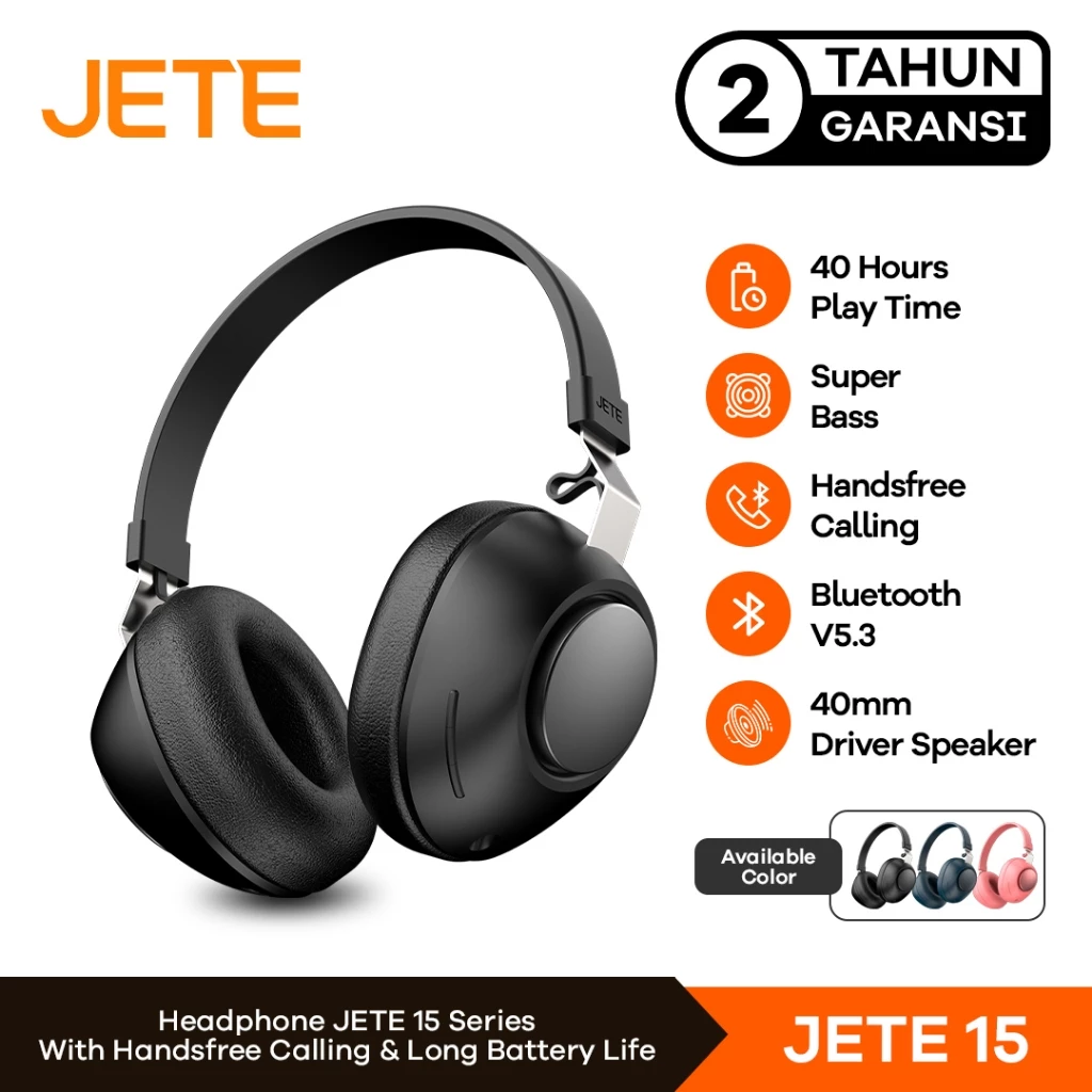 Headset Headphone Bluetooth JETE 15 Superbass BT V5.3 - Garansi 2th