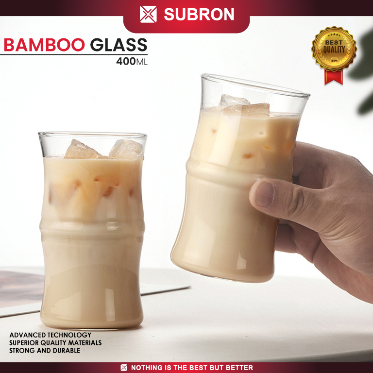 Jual SUBRON Gelas Kaca Korean Style Model Bamboo 400ML Juice Mojito ...