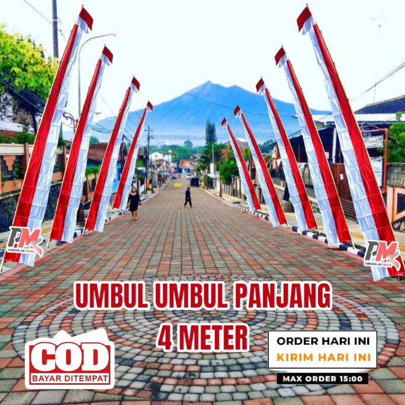 Jual ISI 20 PCS BENDERA UMBUL-UMBUL LAYUR PANJANG 4 METER MERAH PUTIH ...