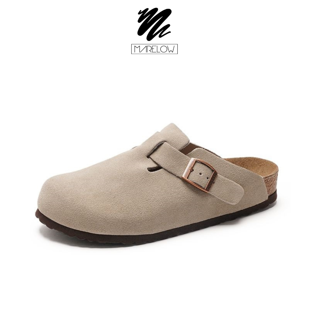 Jual Marelow® Boston Grey - Sepatu Sandal Clogs Suede Wanita Sendal ...