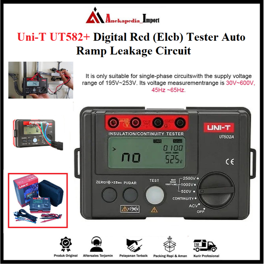 Produktbild von UNI-T UT582+ Digitaler RCD/ELCB-Tester – Mit AUTO RAMP Für Fehlerstromschutz
