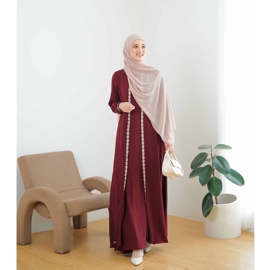 Riva Fashion Aurel Dress Crinkle Airflow Premium Baju Gamis Super Adem Gamis Abaya Busui LD 90-140cm