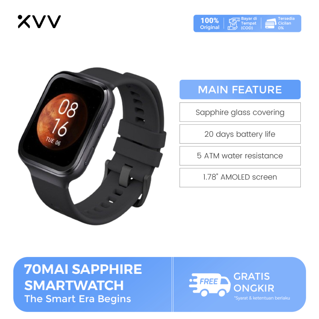 Jual 70Mai Smartwatch Saphir Watch Bluetooth GPS Sport Heart Rate
