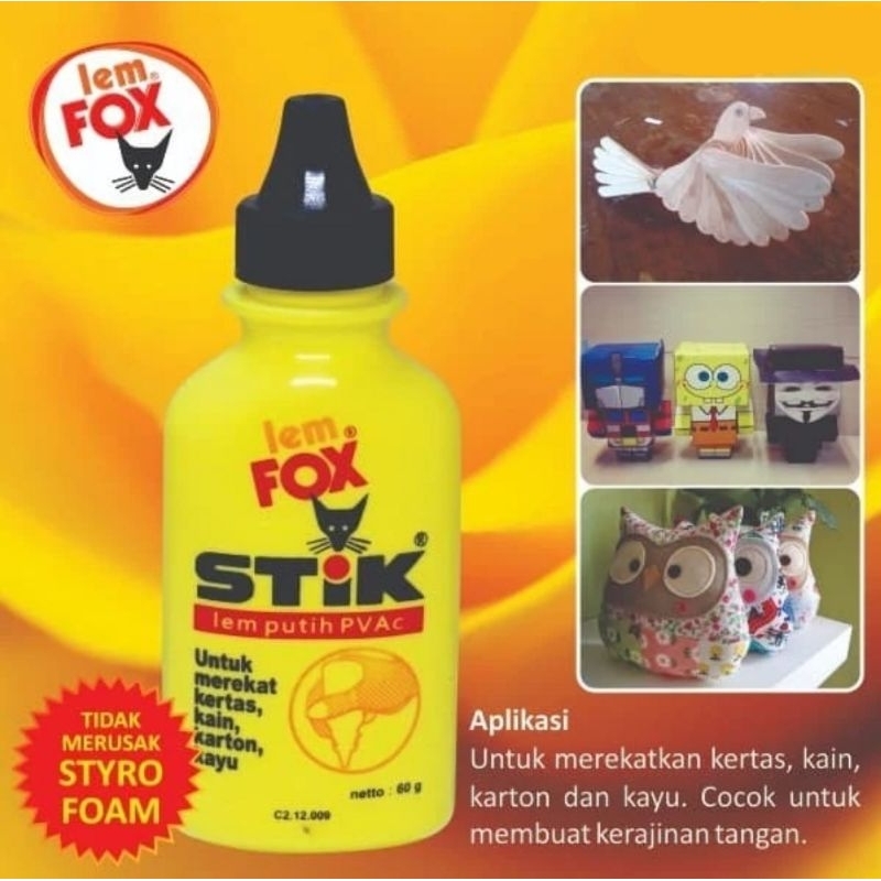 Jual Lem FOX Lem Kertas PVAC Botol Kuning 60 gram | Shopee Indonesia
