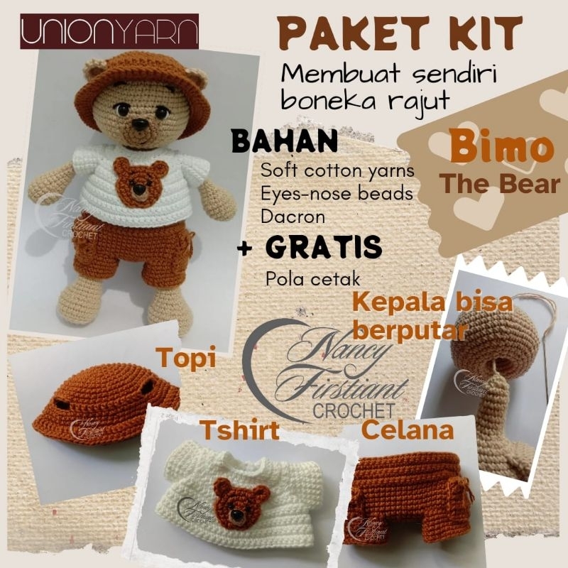 Jual Paket Merajut Boneka Amigurumi Set dan Free Pattern Bimo The Bear ...