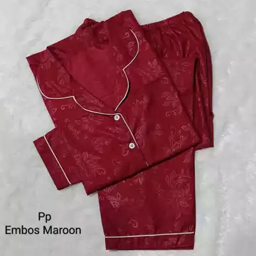 JNV Piyama PP Wanita Motif Satin Embos Baju Tidur Lengan Panjang Bahan Satin Embos