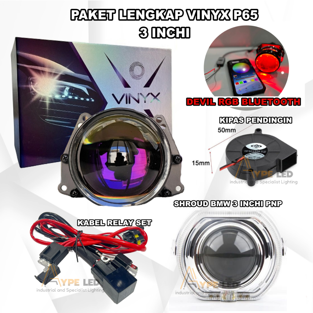 Jual ORIGINAL BILED PROJECTOR VINYX P65 GEN 2 3 INCHI PURPLE LENS 65W ...
