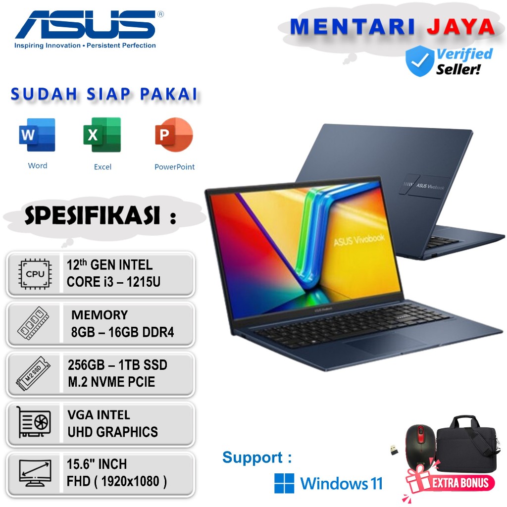 Jual LAPTOP ASUS CORE i3 RAM 8GB SSD 512GB WIN11 15.6