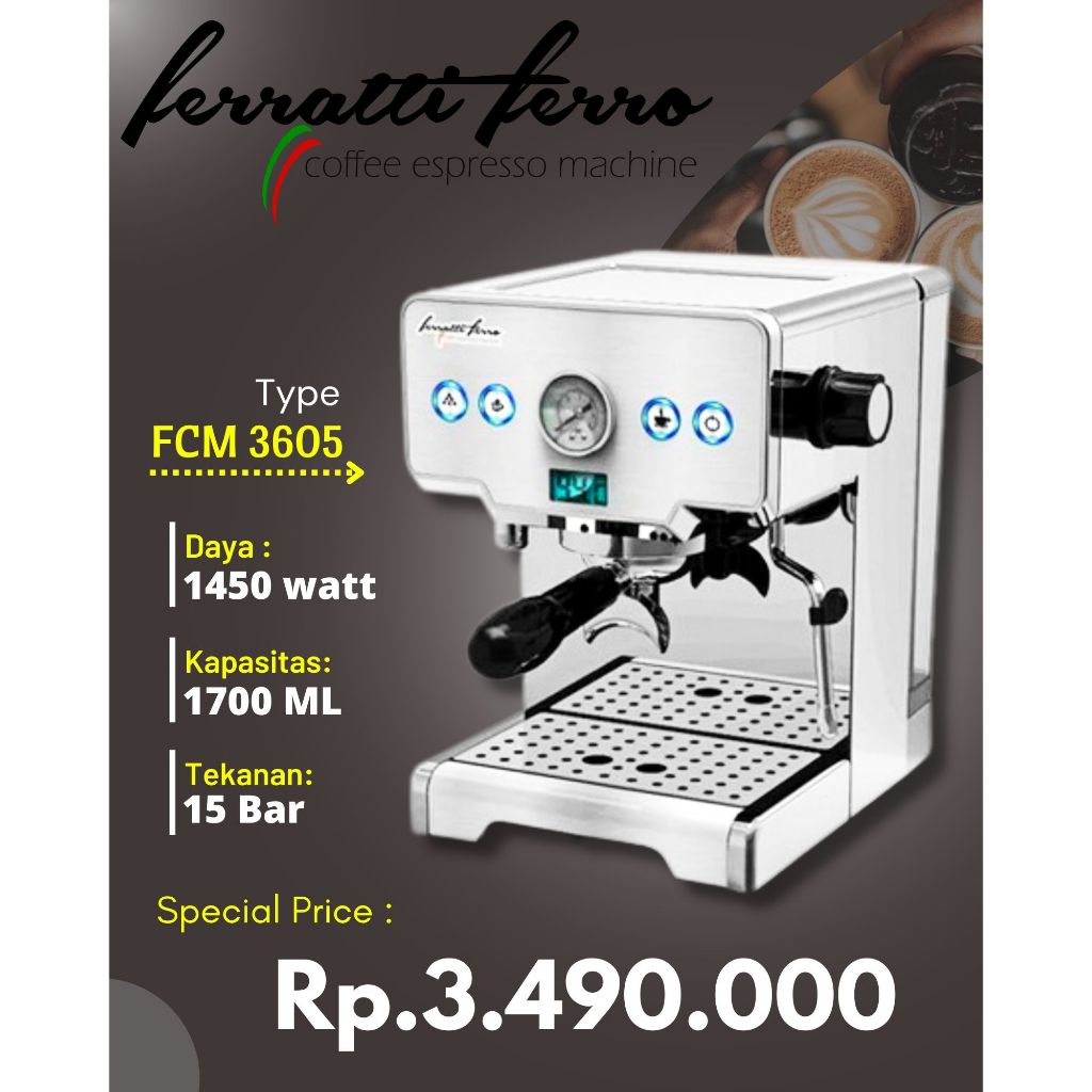 Jual Mesin Kopi Ferratti Ferro Espresso Machine FCM3605 | Shopee Indonesia