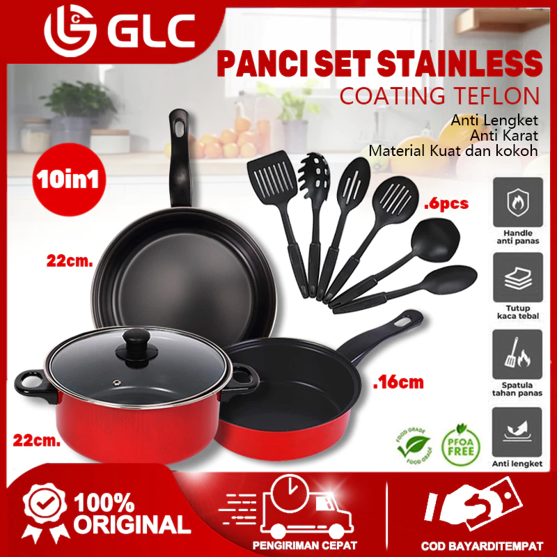 GLC Panci Set 10 Tutup Kaca Serbaguna