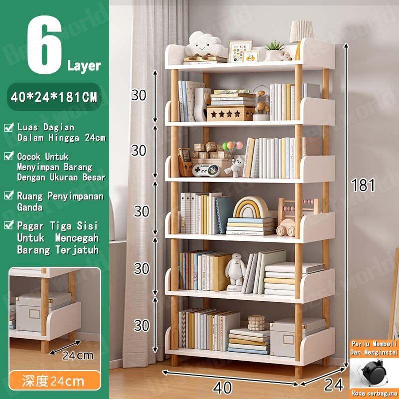 Jual Rak Buku Minimalis 6 Tingkat Rak Makanan Ringan Lemari Buku Kayu