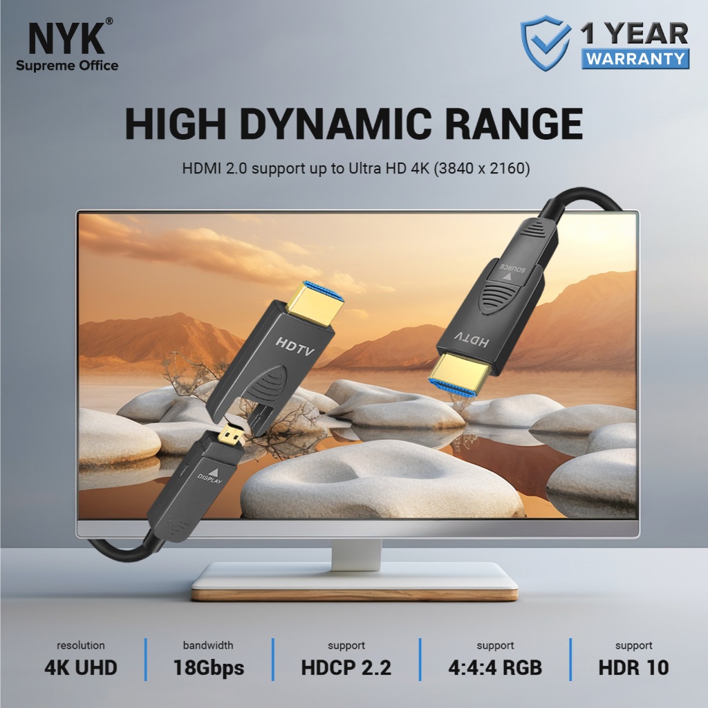 NYK Kabel HDMI 20M Kabel Fiber Optic Micro HDMI to HDMI 2.0 Detachable HDMI Active COD (3)