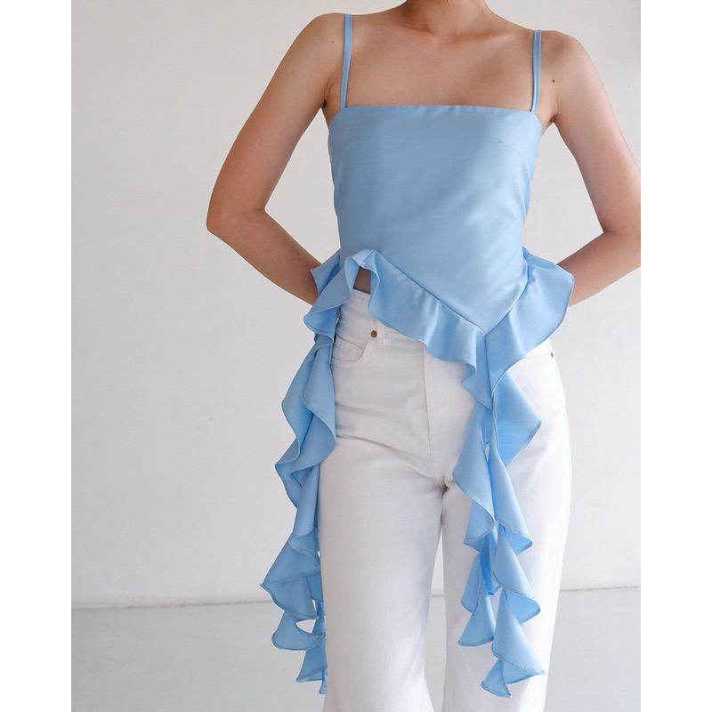Jual GISELE TOP | RUFFLE ASYMMETRY FRONT SLEEVELESS TANK TOP | Shopee ...