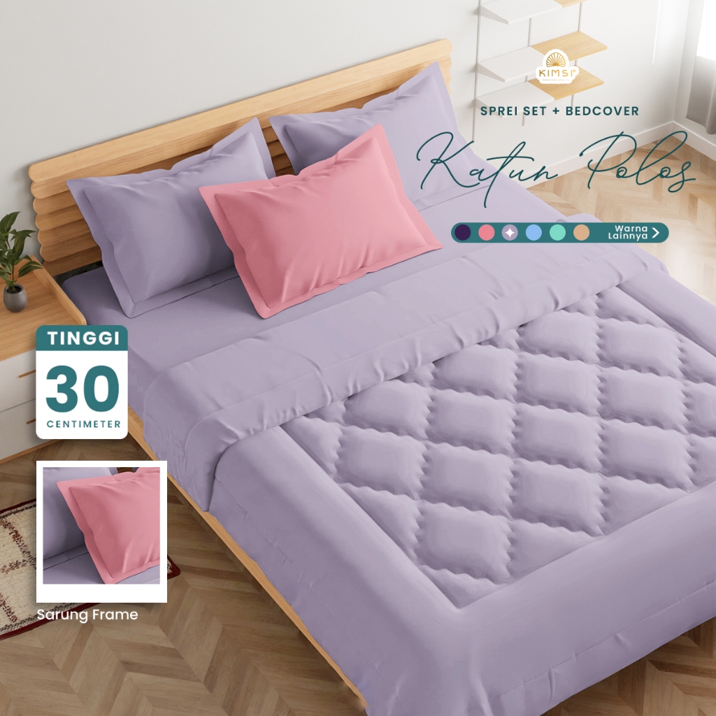 Jual Sprei Set Kimsi + Bedcover Katun Polos Aesthetic Ukuran 120x200x30 ...