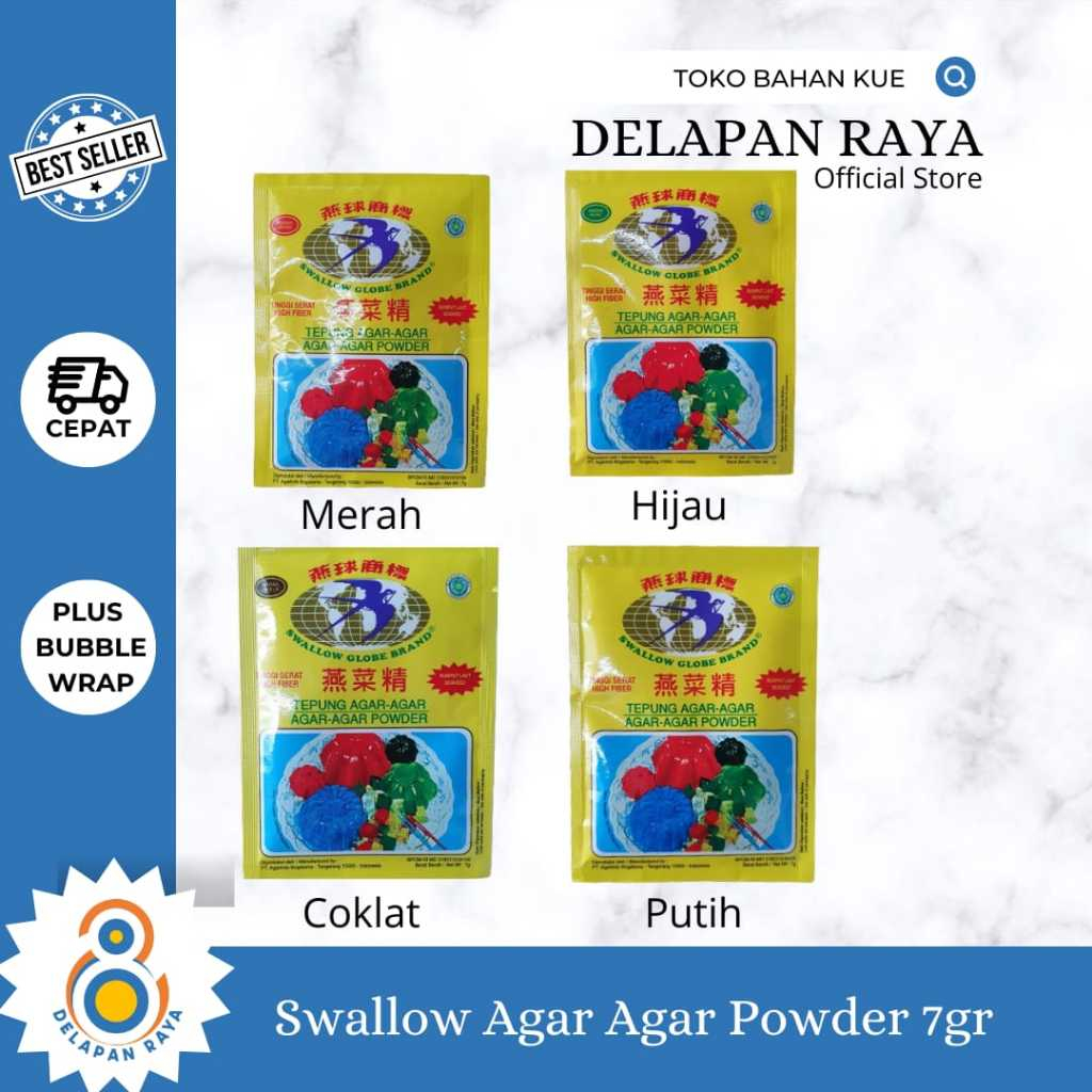 Jual SWALLOW AGAR AGAR POWDER 7gr WARNA PUTIH COKLAT HIJAU MERAH -8Raya ...