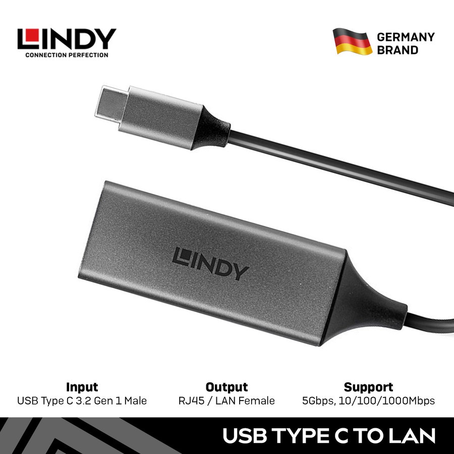 Jual LINDY Adapter Type C to LAN USB 3.2 RJ45 Gigabit Converter 43299 ...
