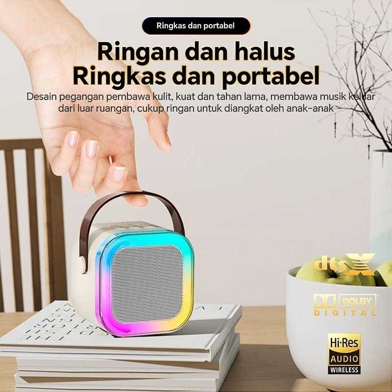 Jual Speaker Mini Karaoke Bluetooth Praktis RGB 2 Mic Wireless ...