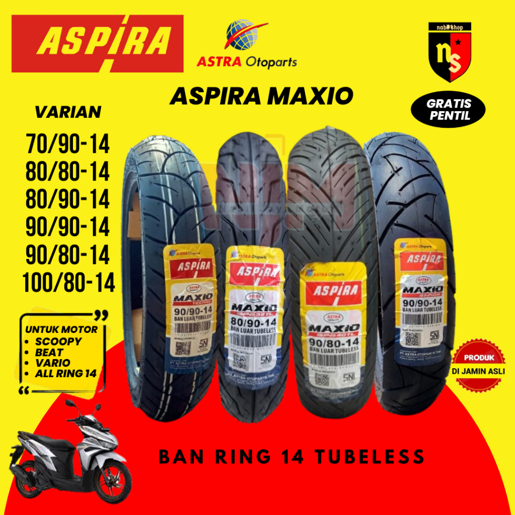 Jual Ban Luar Aspira maxio techno ring 14 70/90 14 , 80/90 14 ,90/90 14 ...
