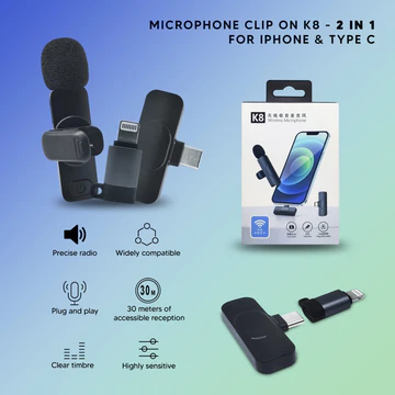 Microphone K8 Single Mic 2 In 1 Wireless Mic Clip On Type C Iphone