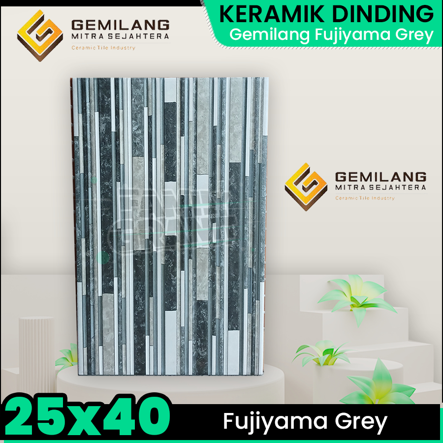 Jual Keramik Dinding 25x40 Gemilang Fujiyama Grey Motif Batu Tekstur ...