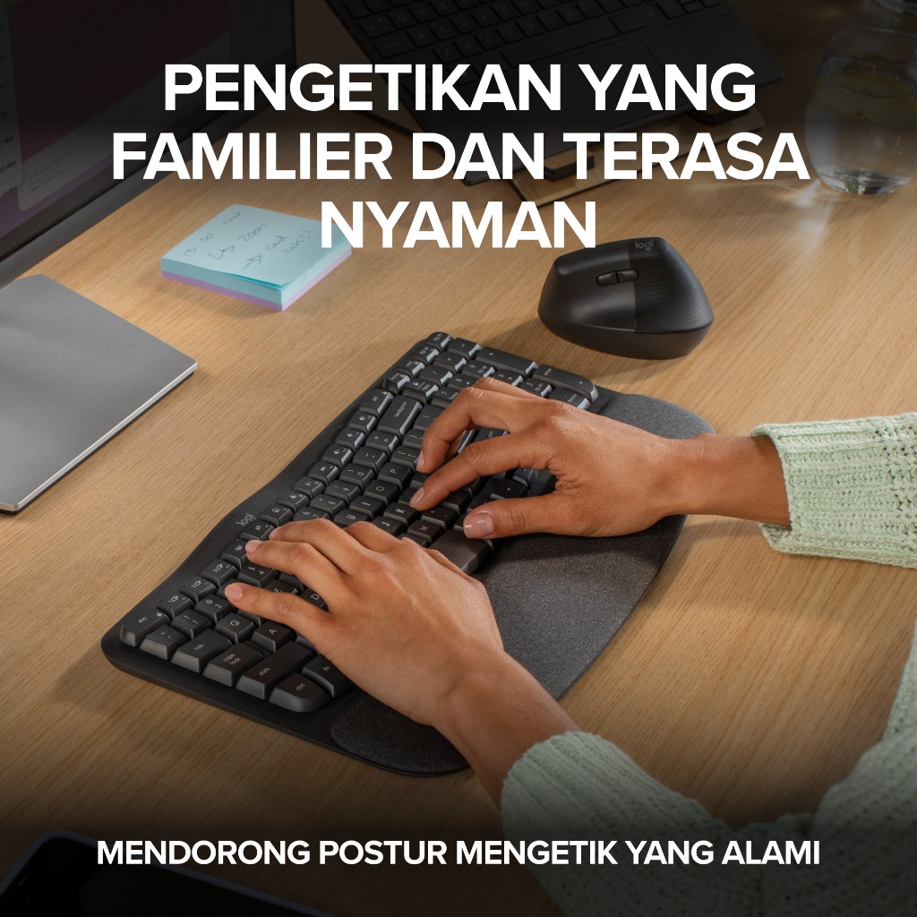 Logitech Wave Keys Keyboard Ergonomis Wireless, Bluetooth dan Multi-OS Windows/ Mac dilengkapi dengan Cushioned Palm Rest (4)