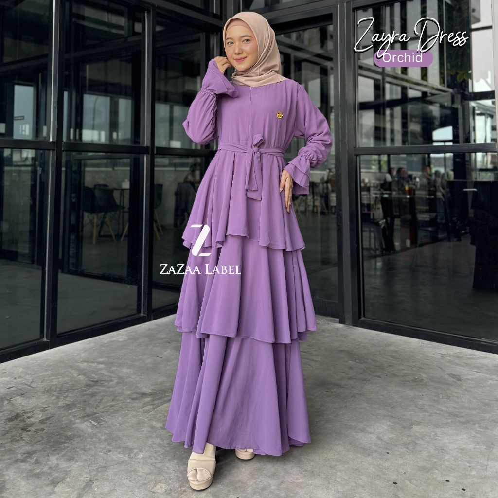 Zazaa Label - Zayra Maxi Dress  Wanita Muslim ceruty babydoll full furing Mewah busui  (Gamis only) non jilbab