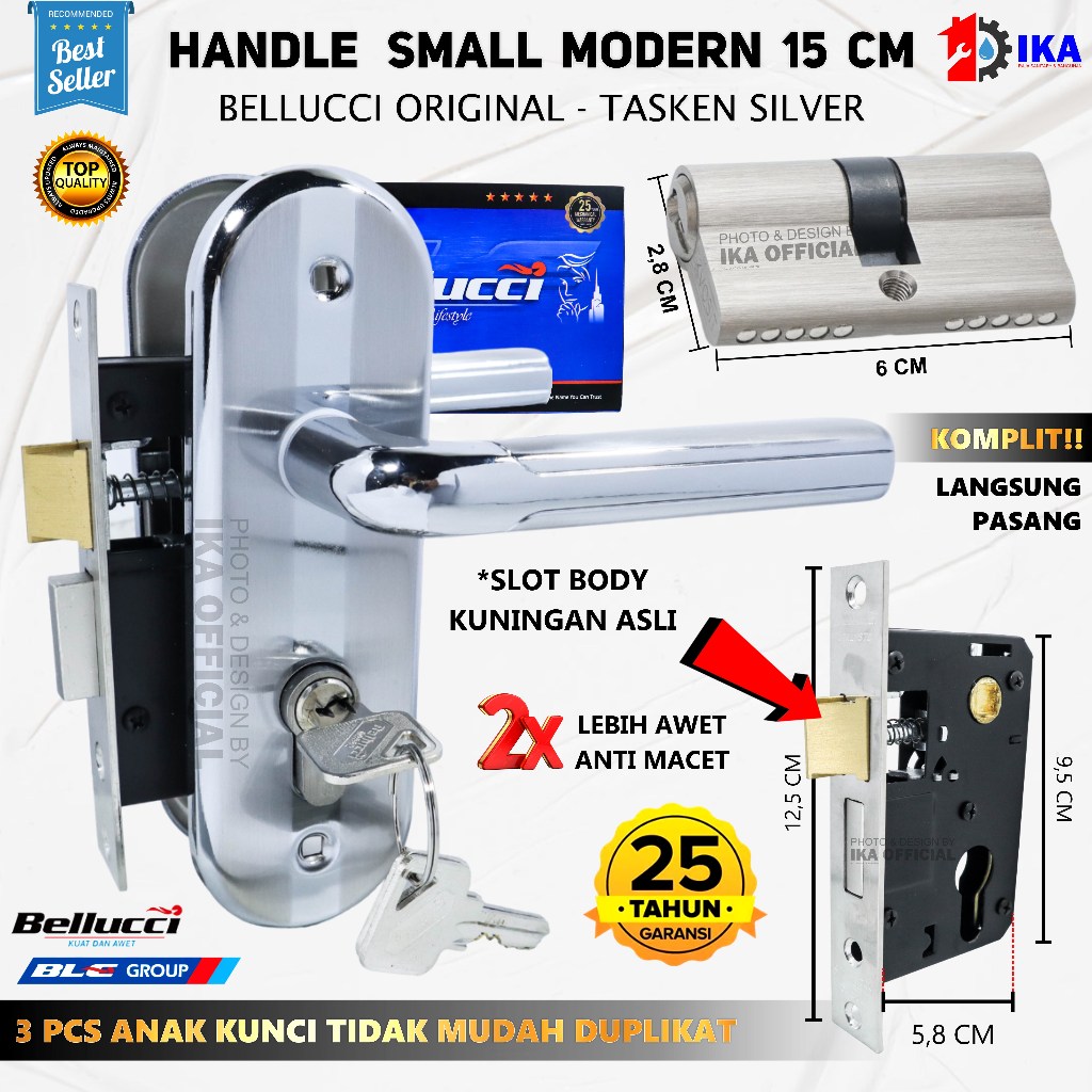 Jual Kunci Pintu small Bellucci TASKEN Silver Handle 15 cm Gagang ...