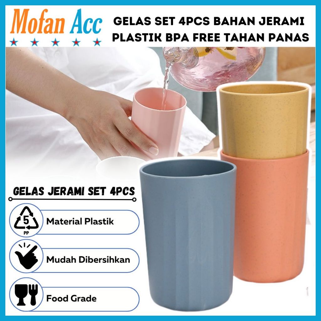 Jual Gelas Set Pcs Bahan Jerami Plastik Bpa Free Tahan Panas Food Grade Anti Pecah Wheat