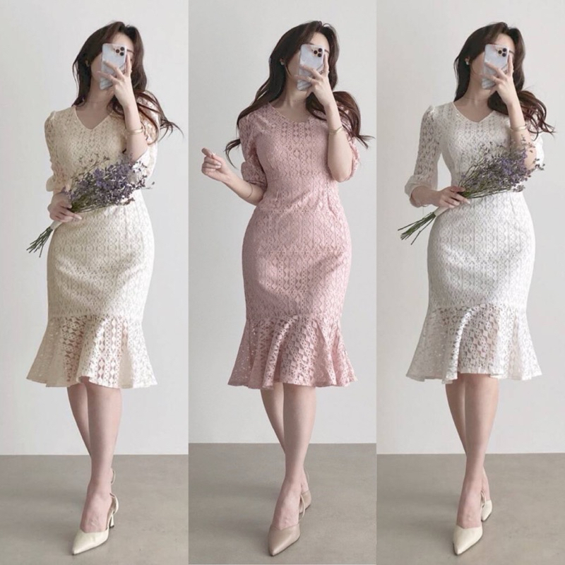 Jual JOYIES Monela Dress Korean Lace Simple Casual Mewah Elegant Brukat ...