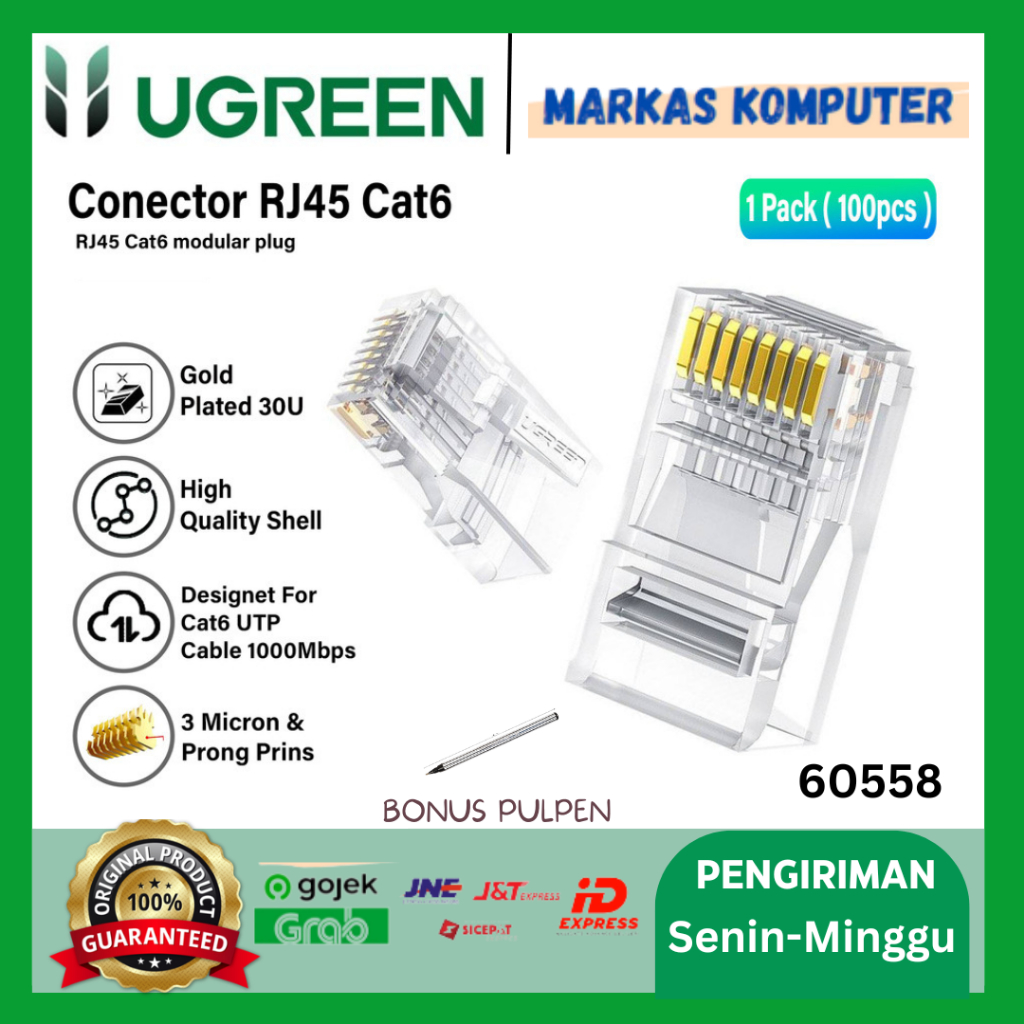 Jual UGREEN Konektor RJ45 Cat5e Cat 6 UTP Modular Ethernet Gigabit 100 ...