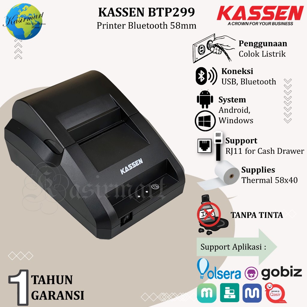 Jual Kassen BTP299 Printer Thermal Bluetooth 58mm RPP02N BT-P299 BTP ...