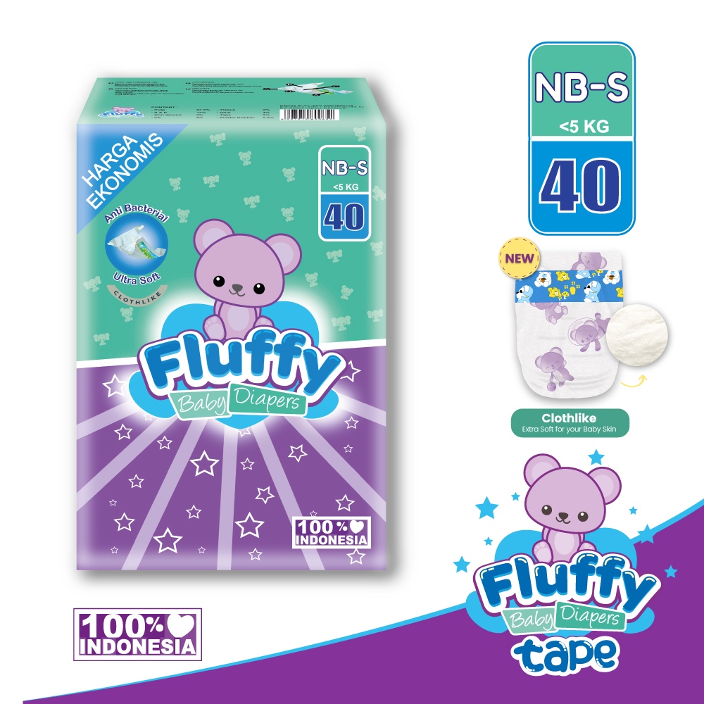 Jual FLUFFY Popok Bayi Perekat NB-S 40 Pcs / Popok Bayi Baru Lahir ...