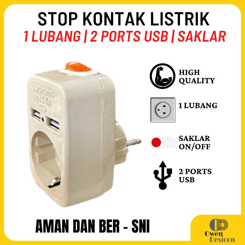 Jual STOP KONTAK + USB / COLOKAN LISTRIK DENGAN SAKLAR ON/OFF STEKER ...