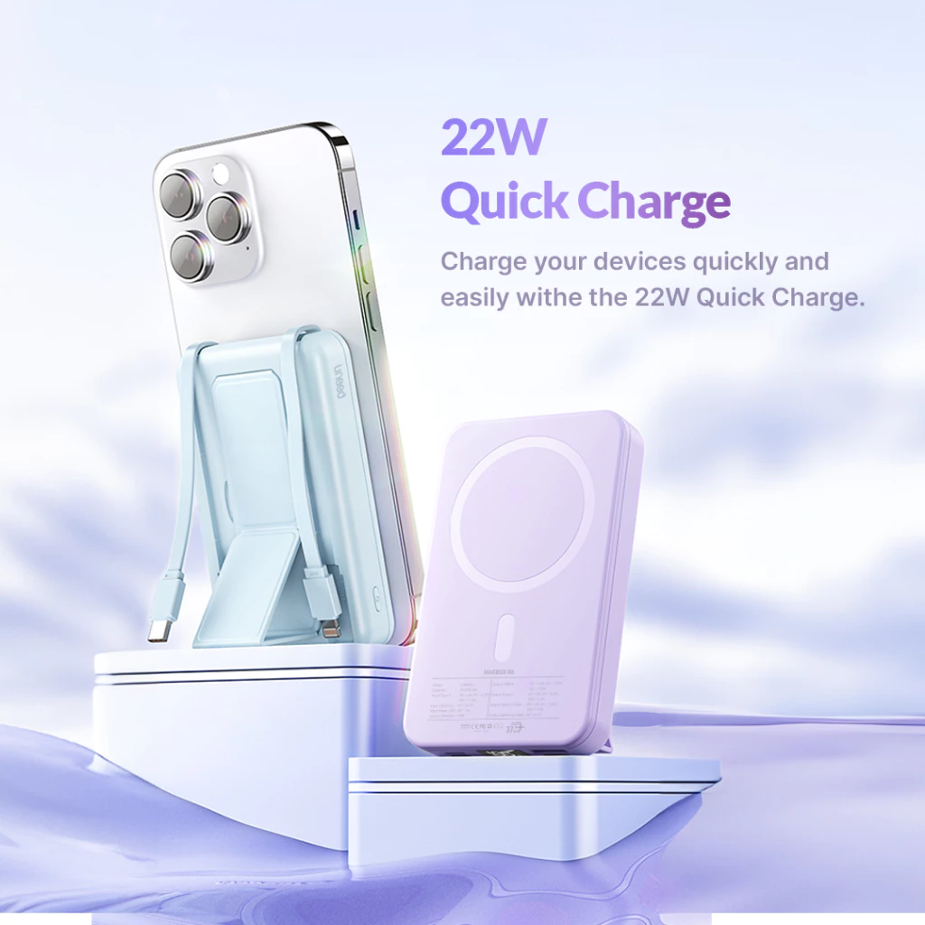 UNEED MagBox B6 Powerbank Wireless Built in Cable 10.000mAH 22.5W Dual Port PD QC - UPB558