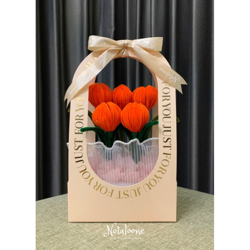 Jual Notaloone Tulip Handle Box Flower Bouquet Bunga Tulip Kawat Bulu