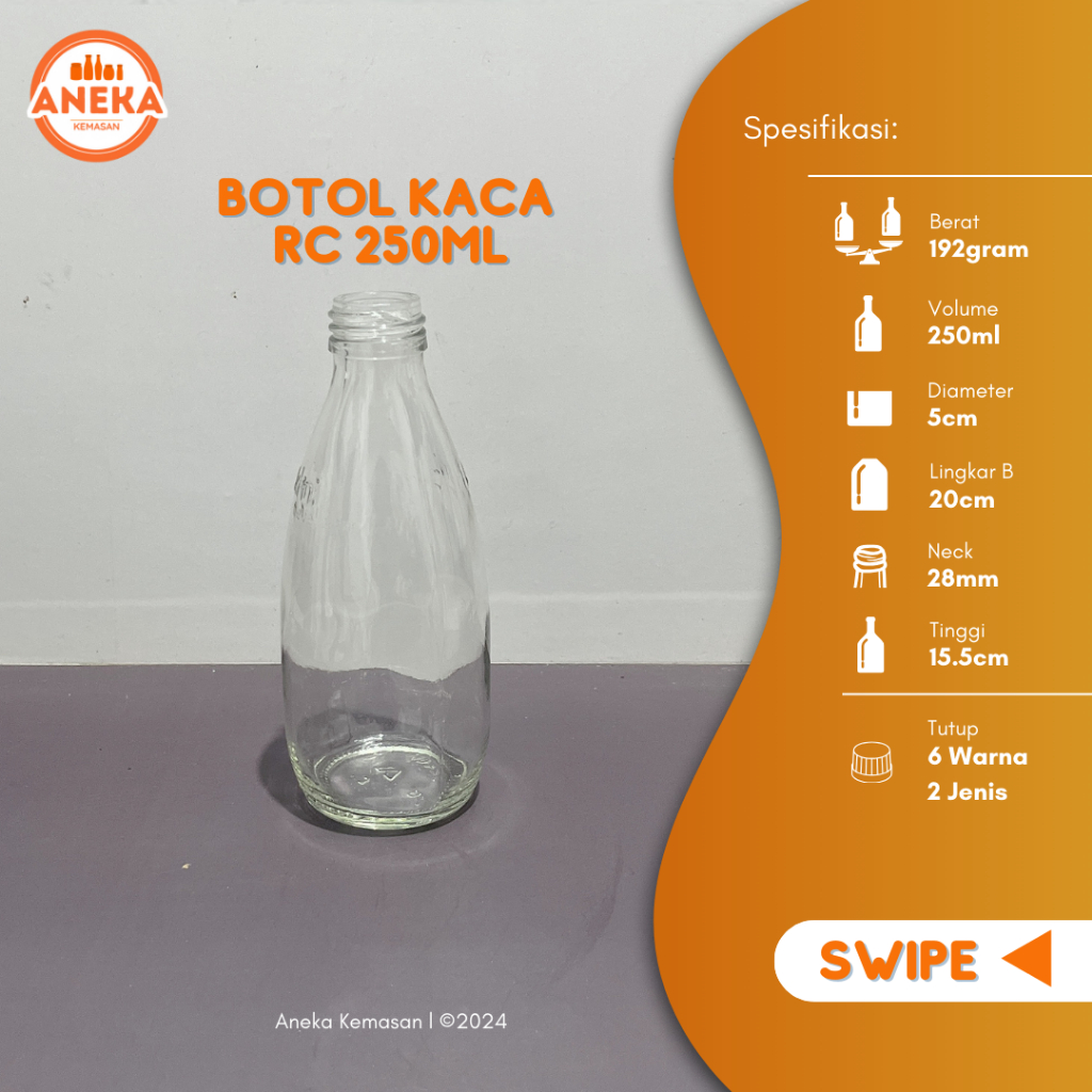 Jual (Paket isi 12pcs) BOTOL KACA RC 250ML/BOTOL KACA JUS 250ML/BOTOL ...