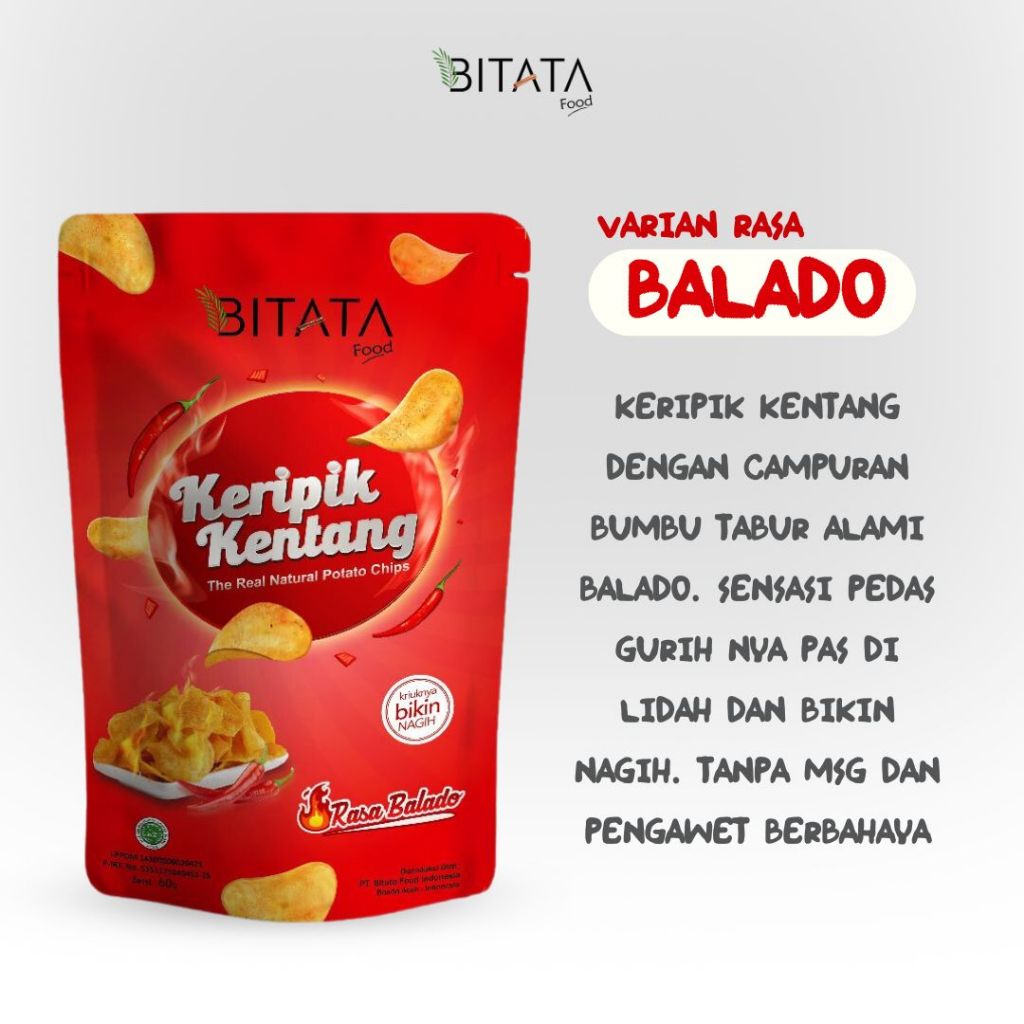 Jual BITATA Keripik Kentang Premium The Real Potato Chips 60 gr ...