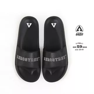 Aerostreet 39-44 Prime Hitam Hitam - Sandal Sendal Selop Slip On Casual Pria Wanita Aero Street 22AAA0