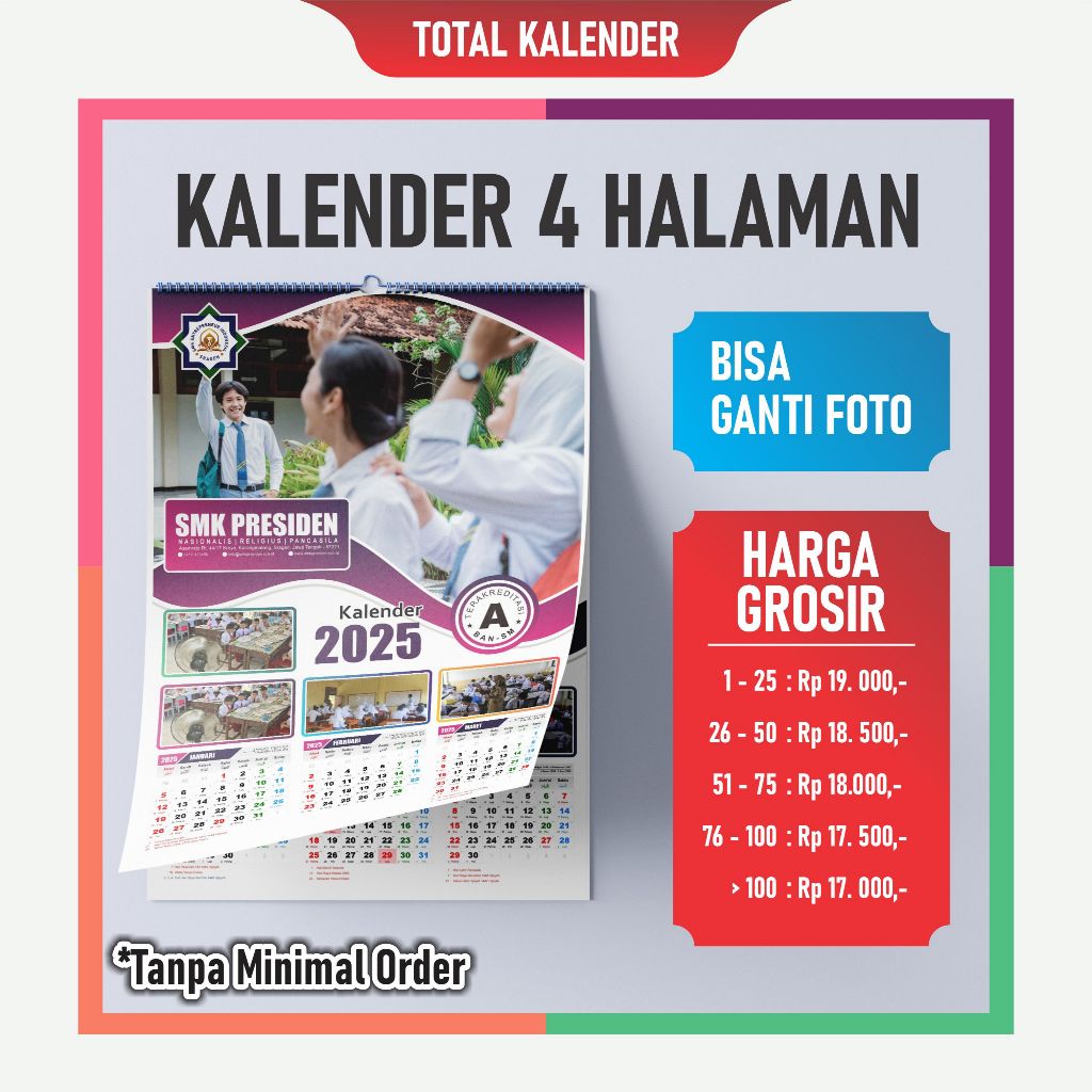 Jual Kalender Dinding 4 Halaman Custom Foto 2025 - Total Kalender